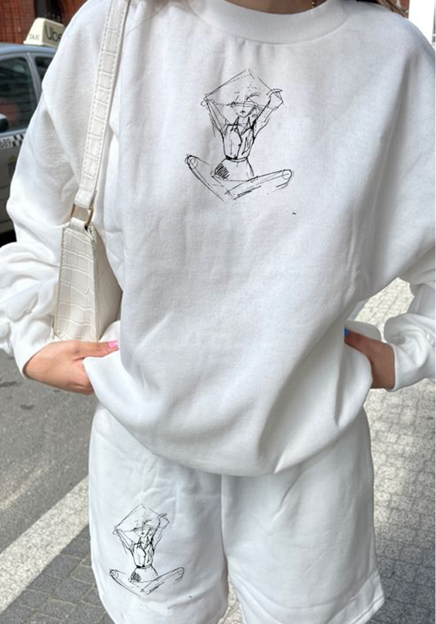 Yoga Illustration Crewneck White